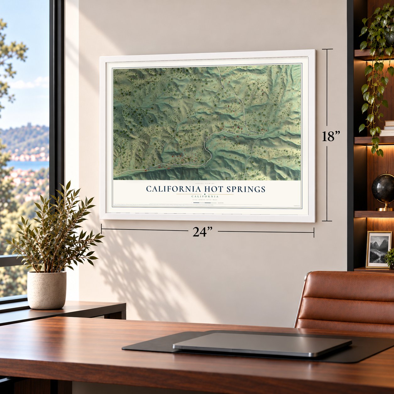 California Hot Springs, California map, 18 x 24 inch print in a white frame in a home office