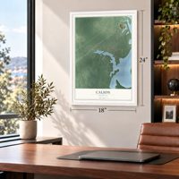 Calion, Arkansas map, 18 x 24 inch print in a white frame in a home office