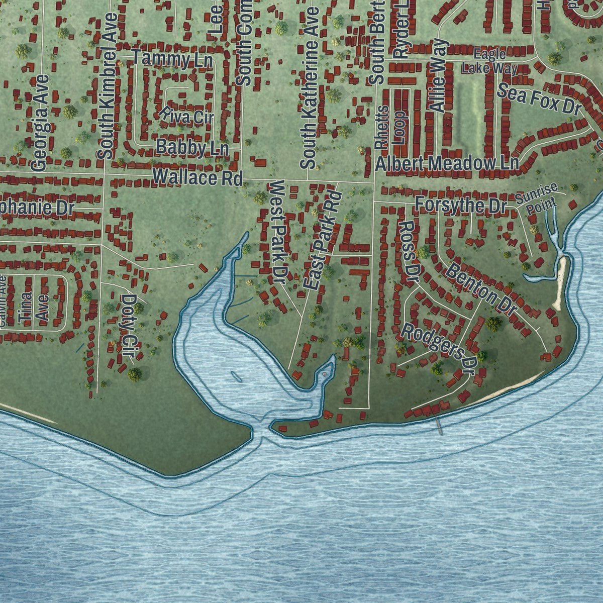 Second close-up of the map of Callaway, Florida print showing more streets and buildings