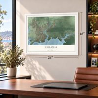 Callaway, Florida map, 18 x 24 inch print in a white frame in a home office