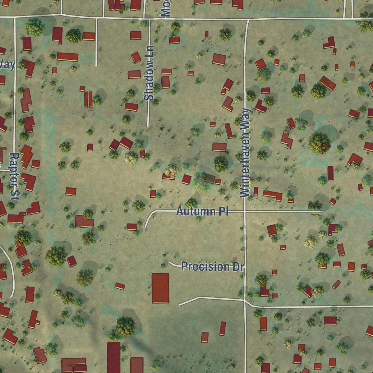 Second close-up of the map of Callender, California print showing more streets and buildings