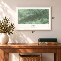 Caln, Pennsylvania map, 12 x 18 inch print in a white frame in an entryway