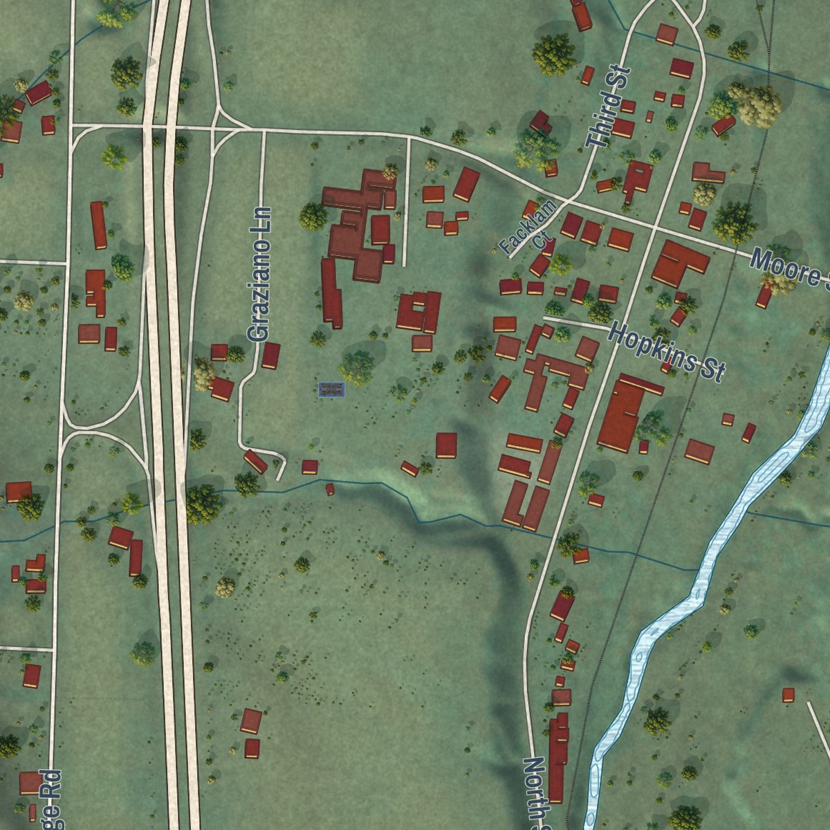 Second close-up of the map of Calpella, California print showing more streets and buildings