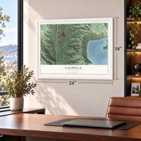 Calpella, California map, 18 x 24 inch print in a white frame in a home office