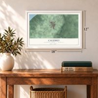Calumet, Houghton County, Michigan map, 12 x 18 inch print in a white frame in an entryway