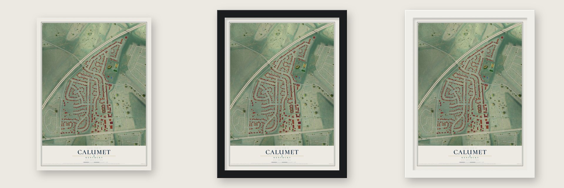 Calumet, Kentucky map unframed, in a black wood frame and in a white wood frame