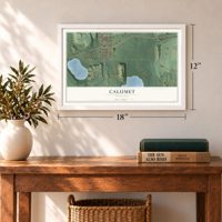 Calumet, Minnesota map, 12 x 18 inch print in a white frame in an entryway