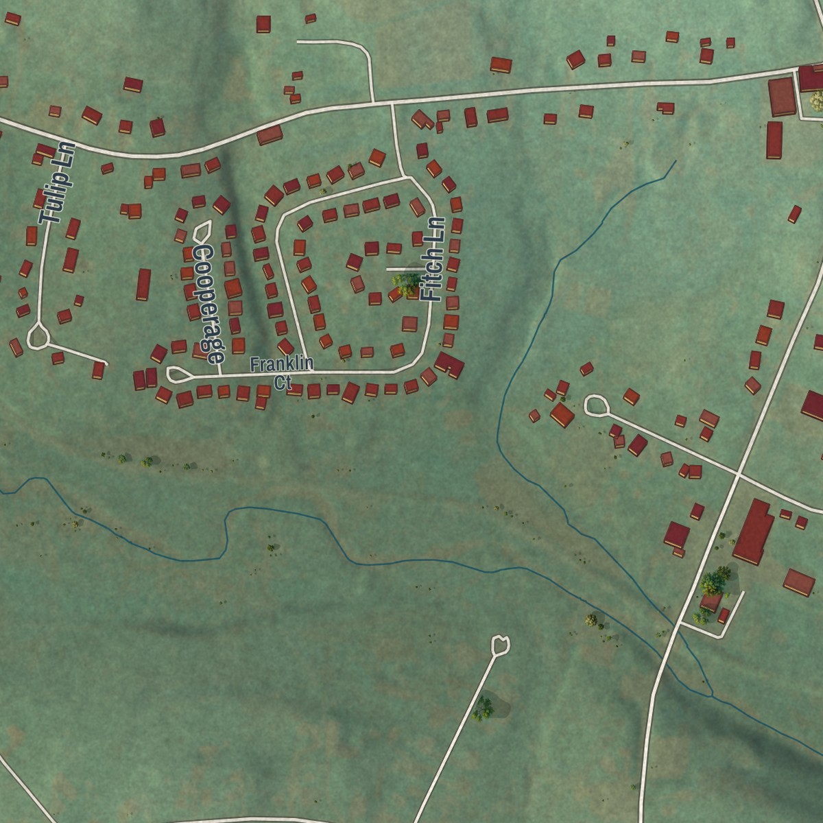 Second close-up of the map of Calumet, Pennsylvania print showing more streets and buildings