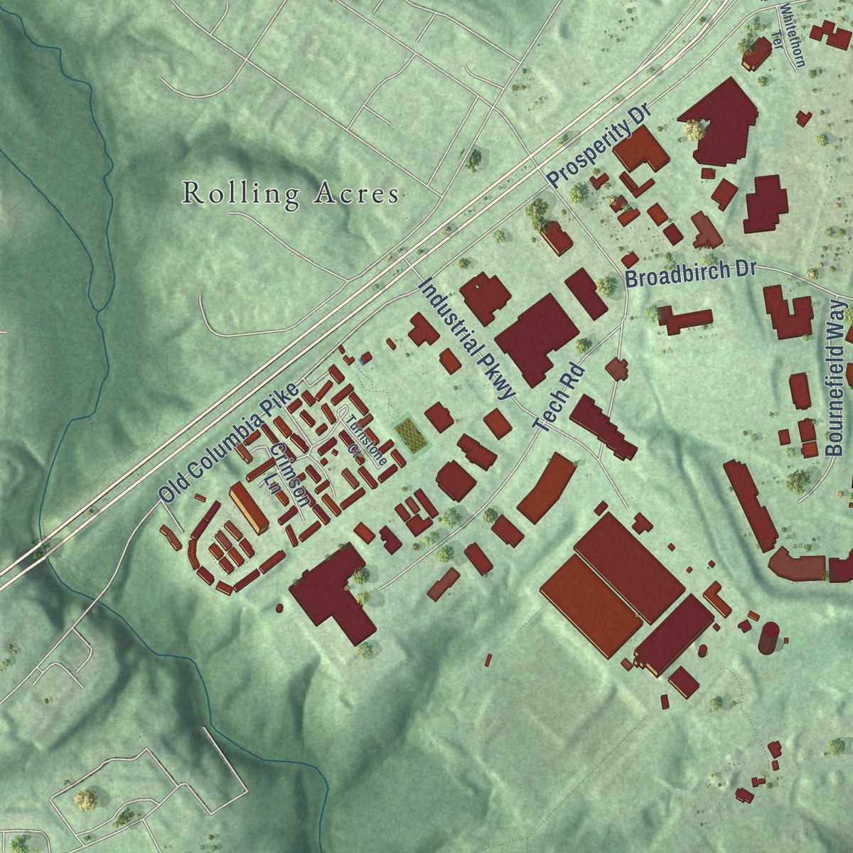 Second close-up of the map of Calverton, Maryland print showing more streets and buildings