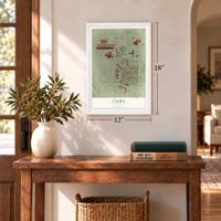 Calwa, California map, 12 x 18 inch print in a white frame in an entryway