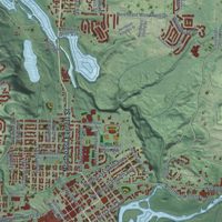 Second close-up of the map of Camas, Washington print showing more streets and buildings