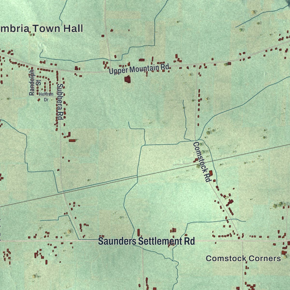 Second close-up of the map of Cambria, New York print showing more streets and buildings