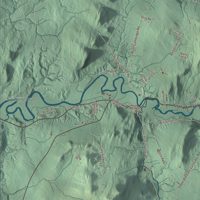 Close-up of the map of Cambridge, Vermont print showing terrain and local geography