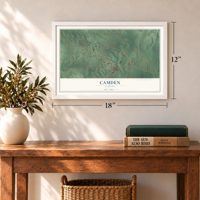 Camden, Alabama map, 12 x 18 inch print in a white frame in an entryway