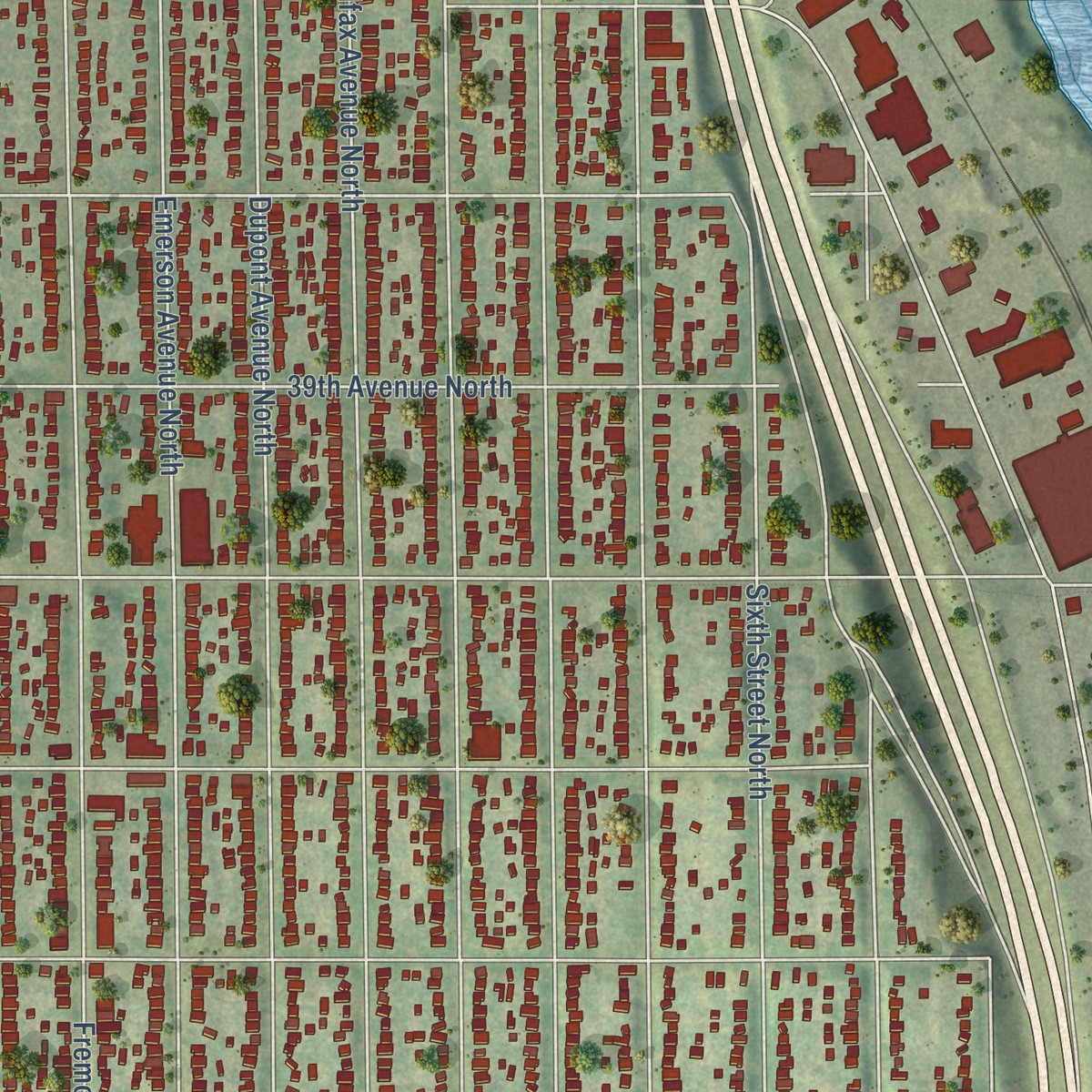 Second close-up of the map of Camden, Minnesota print showing more streets and buildings
