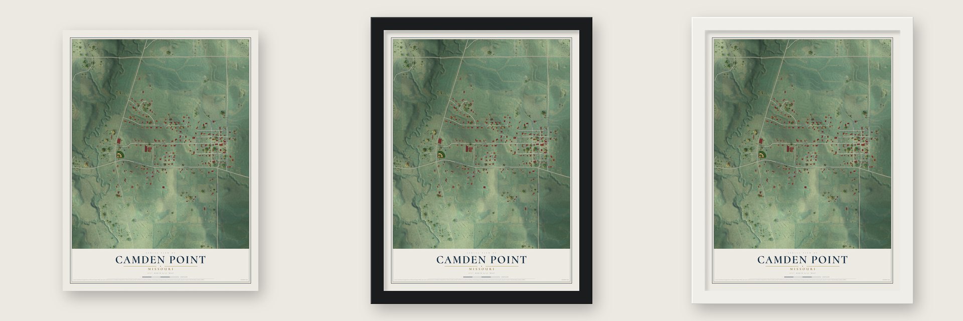 Camden Point, Missouri map unframed, in a black wood frame and in a white wood frame