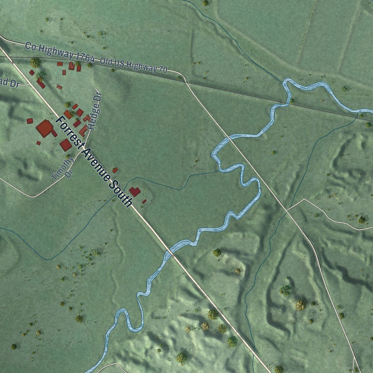 Second close-up of the map of Camden, Tennessee print showing more streets and buildings