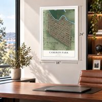 Cameron Park, Texas map, 18 x 24 inch print in a white frame in a home office