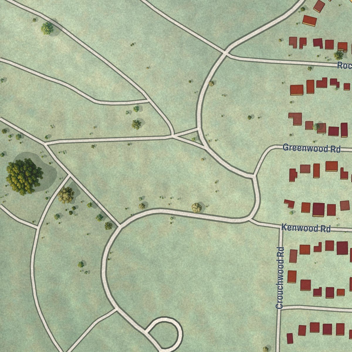 Second close-up of the map of Cammack Village, Arkansas print showing more streets and buildings