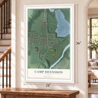 Camp Dennison, Ohio map, 24 x 36 inch print in a white frame by a staircase