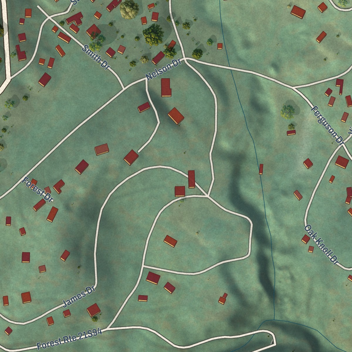 Second close-up of the map of Camp Nelson, California print showing more streets and buildings