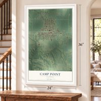 Camp Point, Illinois map, 24 x 36 inch print in a white frame by a staircase
