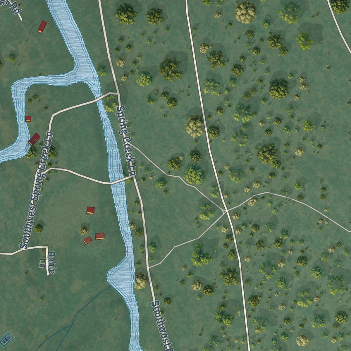 Second close-up of the map of Camp Sherman, Oregon print showing more streets and buildings