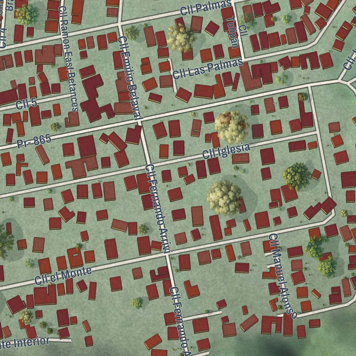 Second close-up of the map of Campanilla, Puerto Rico print showing more streets and buildings