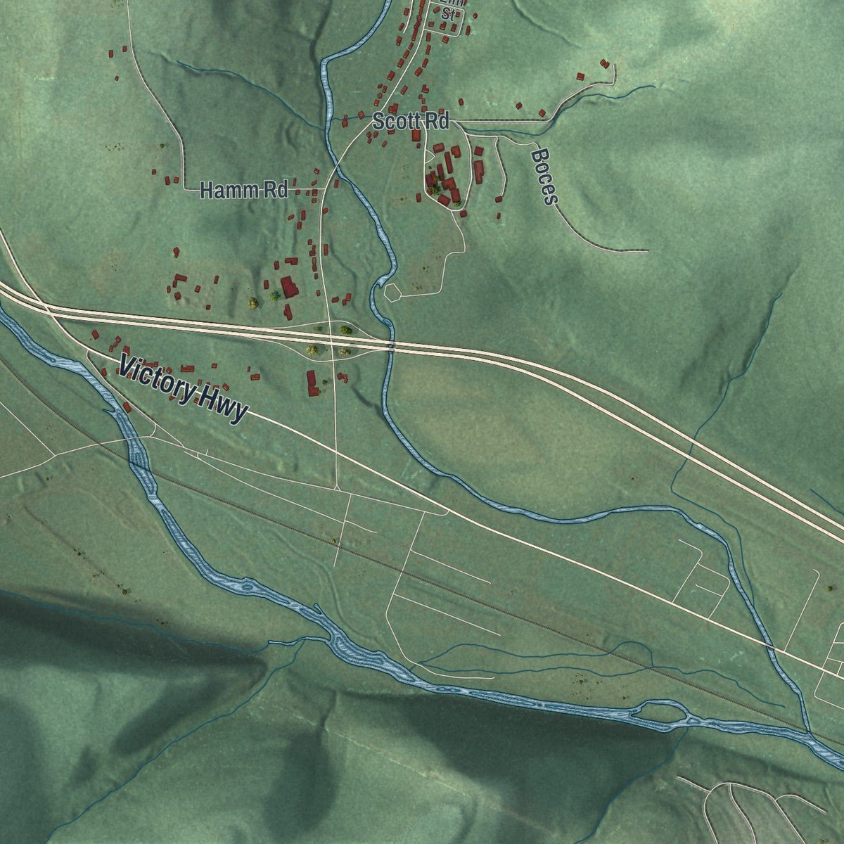Second close-up of the map of Campbell, New York print showing more streets and buildings