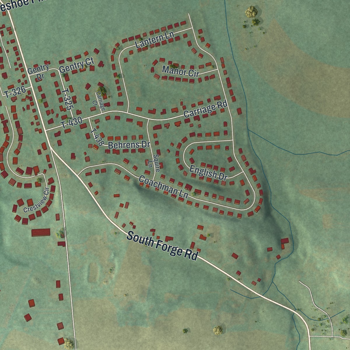Second close-up of the map of Campbelltown, Pennsylvania print showing more streets and buildings