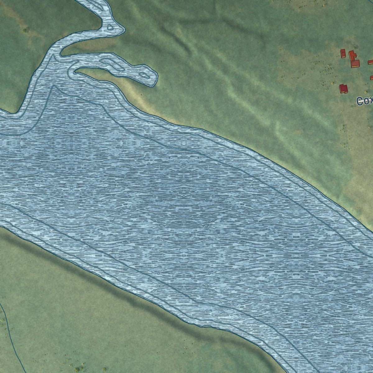 Second close-up of the map of Campti, Louisiana print showing more streets and buildings