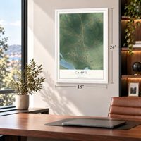 Campti, Louisiana map, 18 x 24 inch print in a white frame in a home office