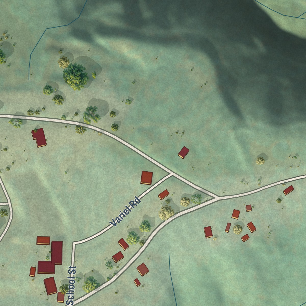 Second close-up of the map of Camptonville, California print showing more streets and buildings