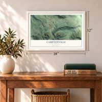 Camptonville, California map, 12 x 18 inch print in a white frame in an entryway