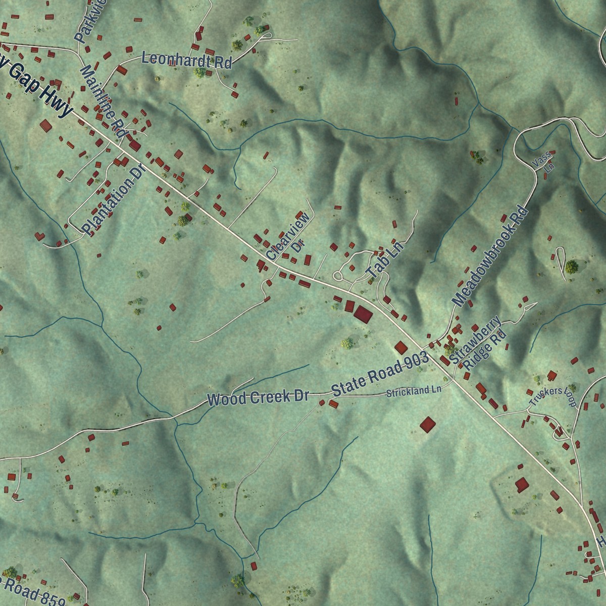 Second close-up of the map of Cana, Virginia print showing more streets and buildings