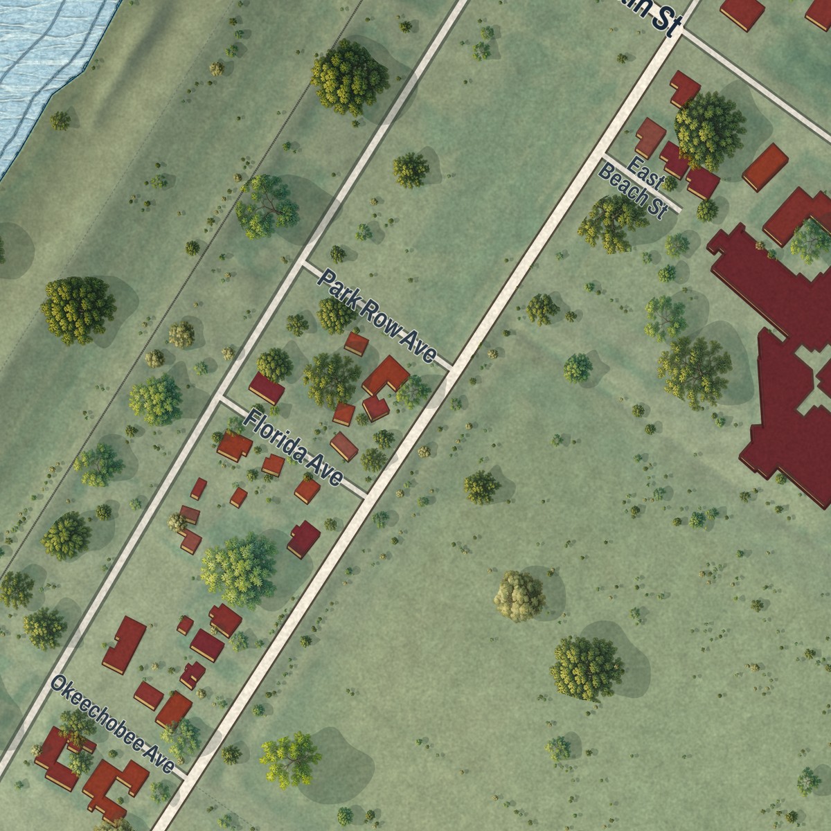 Second close-up of the map of Canal Point, Florida print showing more streets and buildings