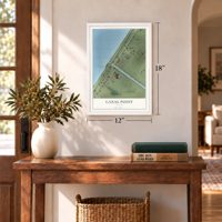 Canal Point, Florida map, 12 x 18 inch print in a white frame in an entryway