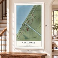 Canal Point, Florida map, 24 x 36 inch print in a white frame by a staircase