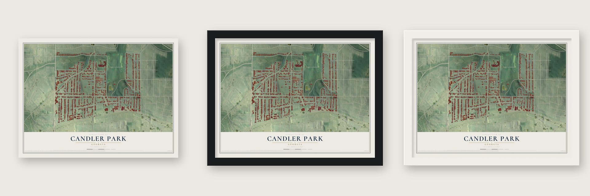 Candler Park, Georgia map unframed, in a black wood frame and in a white wood frame
