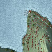 Second close-up of the map of Candlewood Isle, Connecticut print showing more streets and buildings