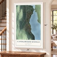 Candlewood Knolls, Connecticut map, 24 x 36 inch print in a white frame by a staircase
