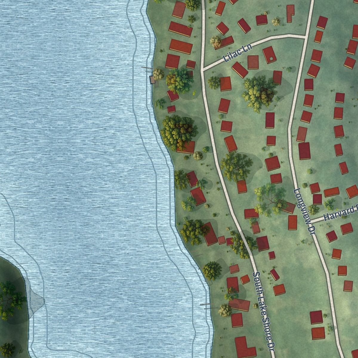 Second close-up of the map of Candlewood Orchards, Connecticut print showing more streets and buildings