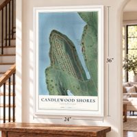 Candlewood Shores, Connecticut map, 24 x 36 inch print in a white frame by a staircase