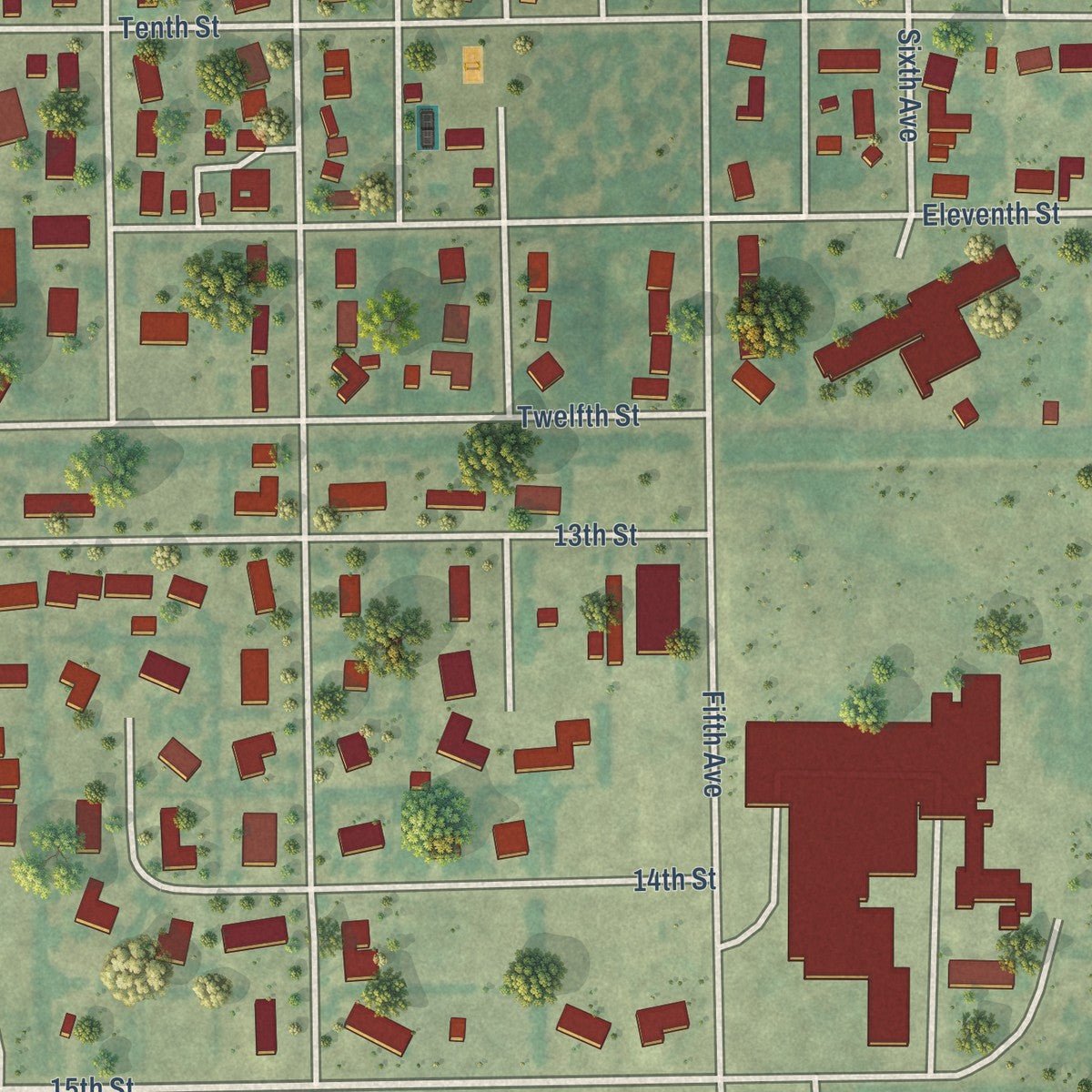 Second close-up of the map of Cando, North Dakota print showing more streets and buildings
