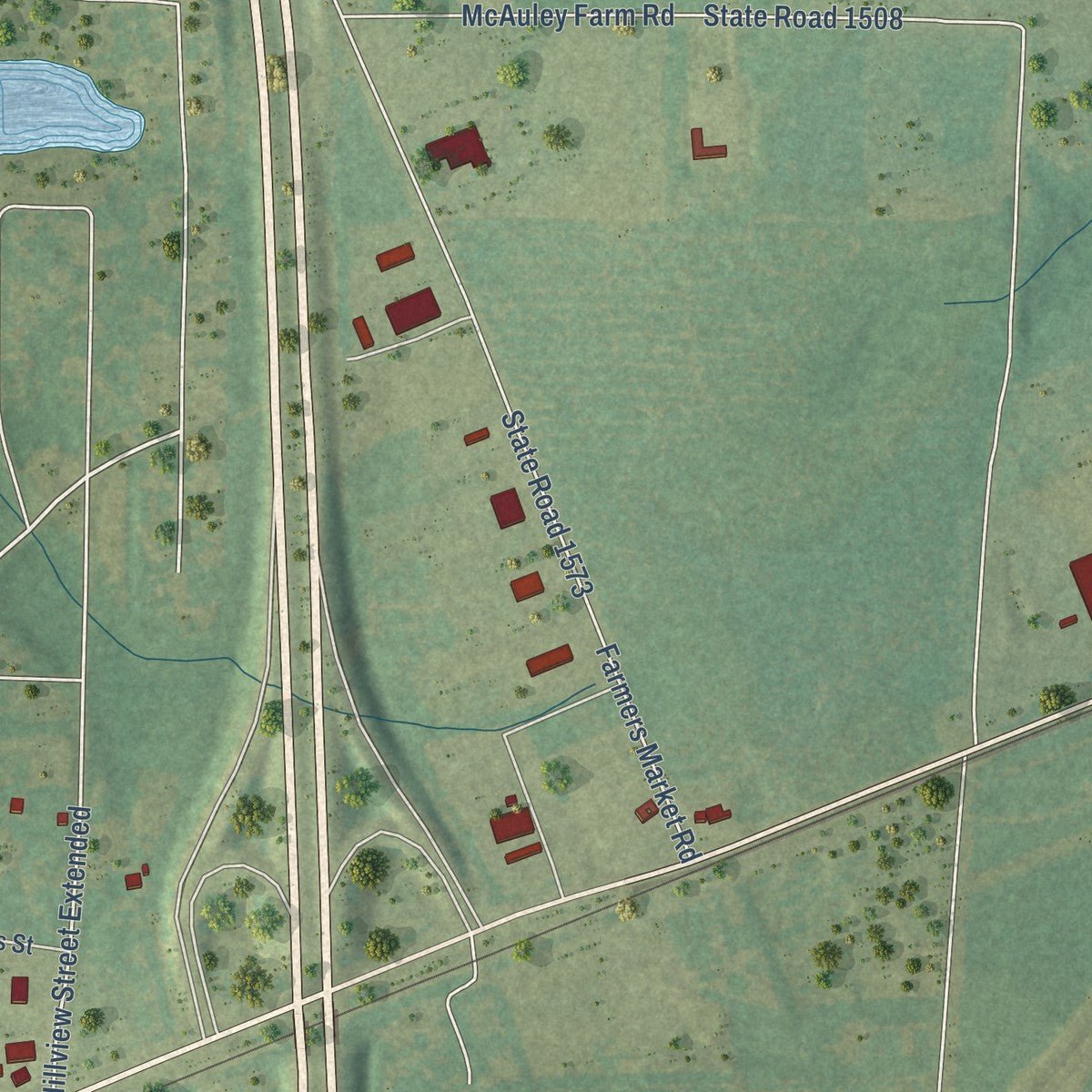 Second close-up of the map of Candor, North Carolina print showing more streets and buildings