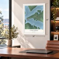 Caney Ridge, Oklahoma map, 18 x 24 inch print in a white frame in a home office