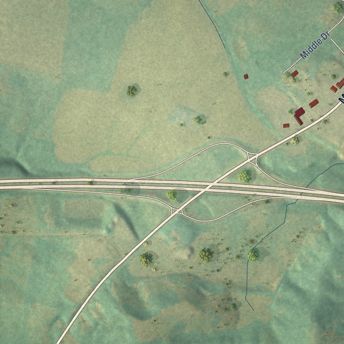 Second close-up of the map of Caneyville, Kentucky print showing more streets and buildings
