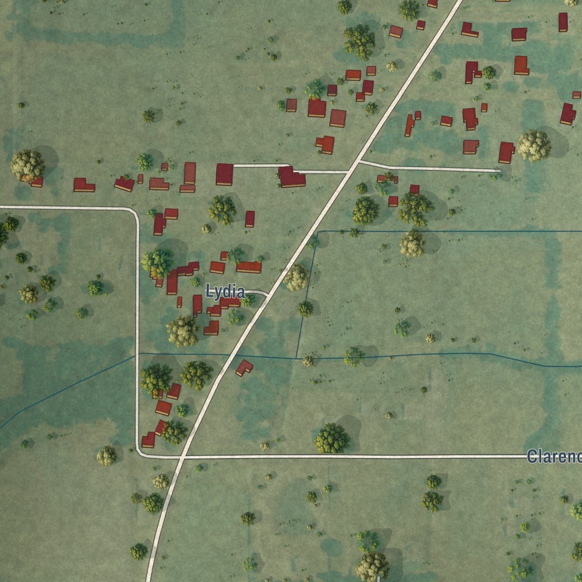Second close-up of the map of Cankton, Louisiana print showing more streets and buildings