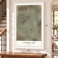 Cannon AFB, New Mexico map, 24 x 36 inch print in a white frame by a staircase