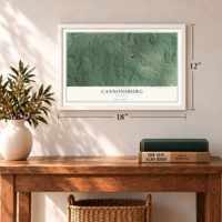 Cannonsburg, Michigan map, 12 x 18 inch print in a white frame in an entryway